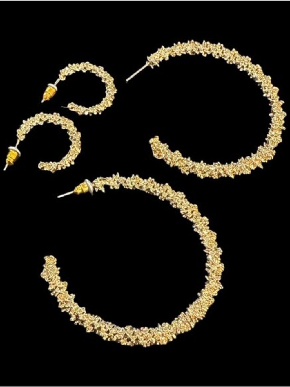 Andante Gold-Tone Textured Hoop Earrings Set Small & Large Sizes Lightweight & E